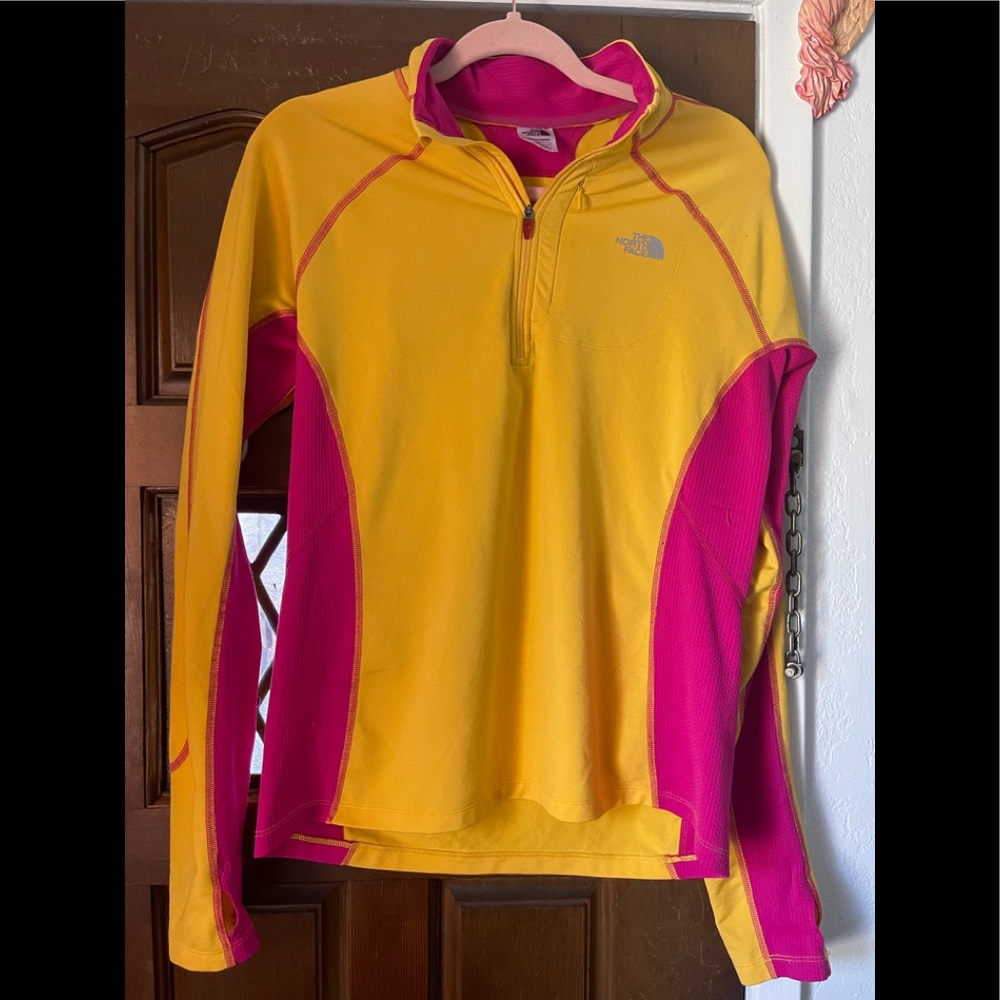 The North Face yellow and pink vapor wick long sleeve shirt